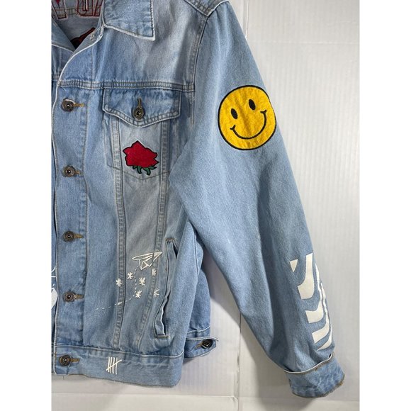 Brooklyn Cloth Jean Jacket men's size M Embroidered Denim Stenciled Patches - Picture 3 of 16